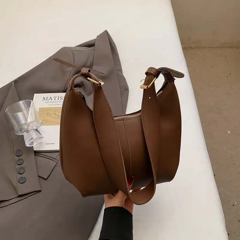 Women's Large-Capacity Crossbody Shoulder Bag Beige Leather - Image 4