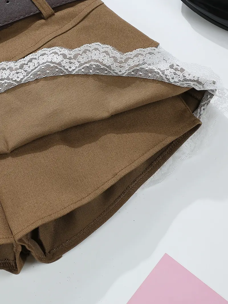 Brown Ruffled Skirt with Belt for Girls