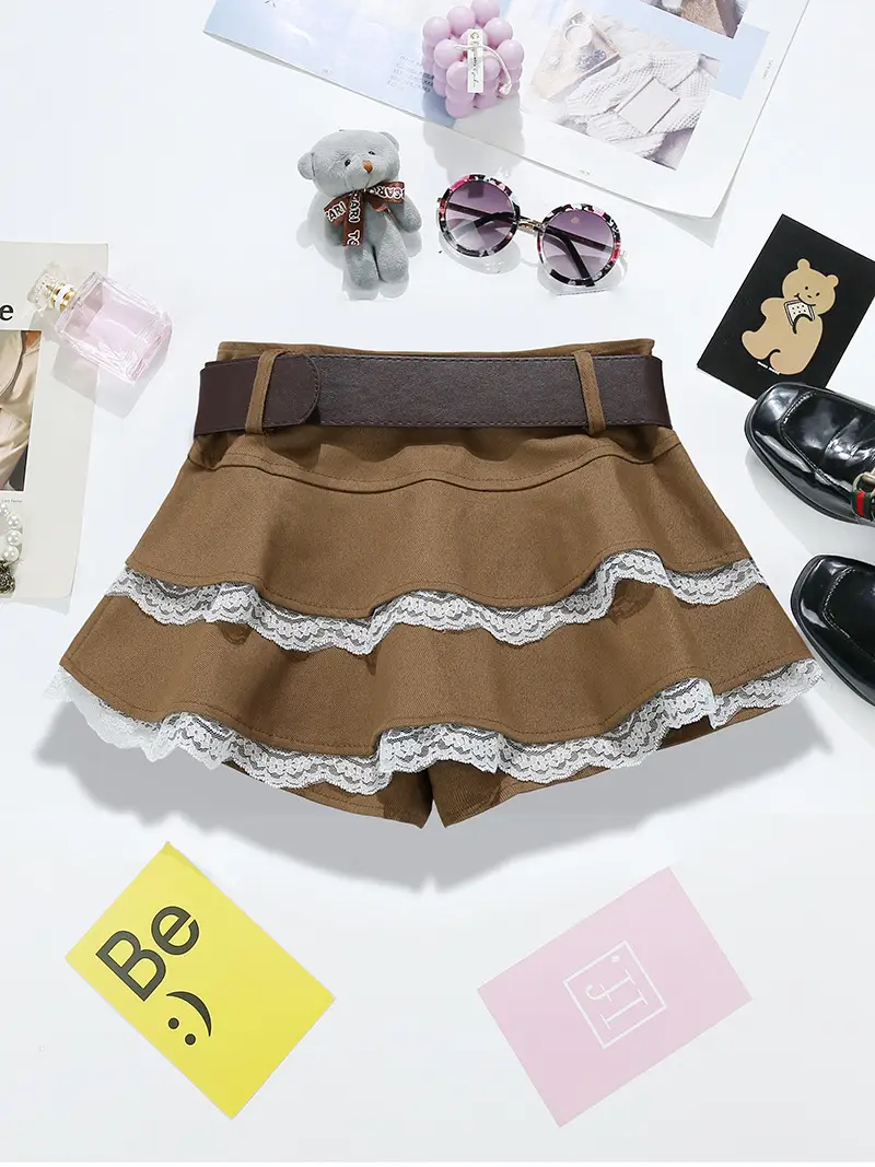 Brown Ruffled Skirt with Belt for Girls — feature 10