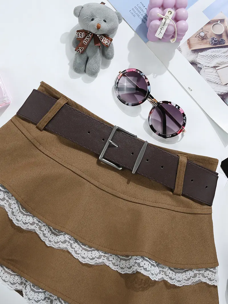 Brown Ruffled Skirt with Belt for Girls — feature 5