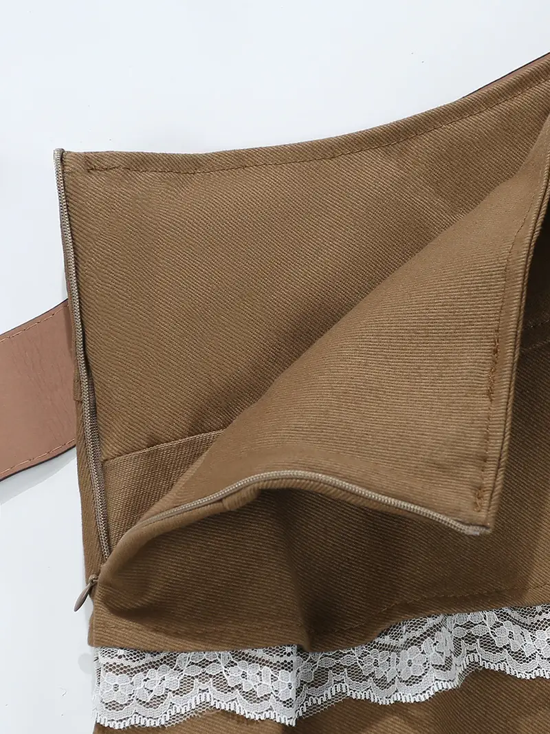 Brown Ruffled Skirt with Belt for Girls — feature 7