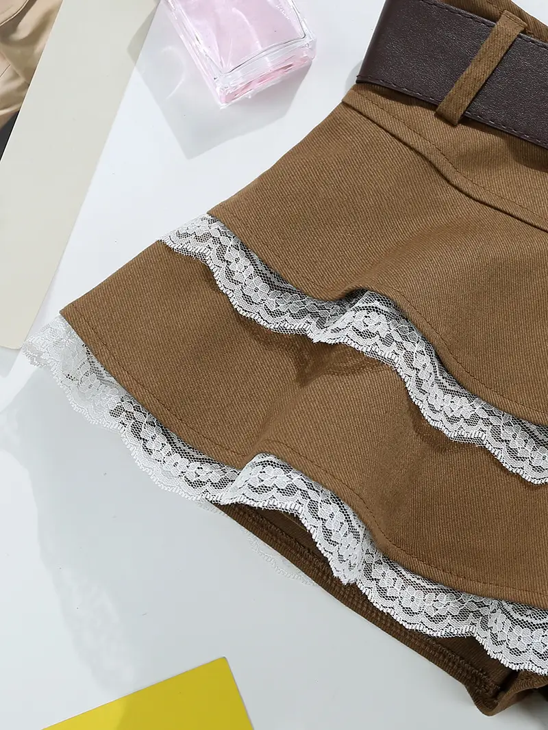 Brown Ruffled Skirt with Belt for Girls — feature 8