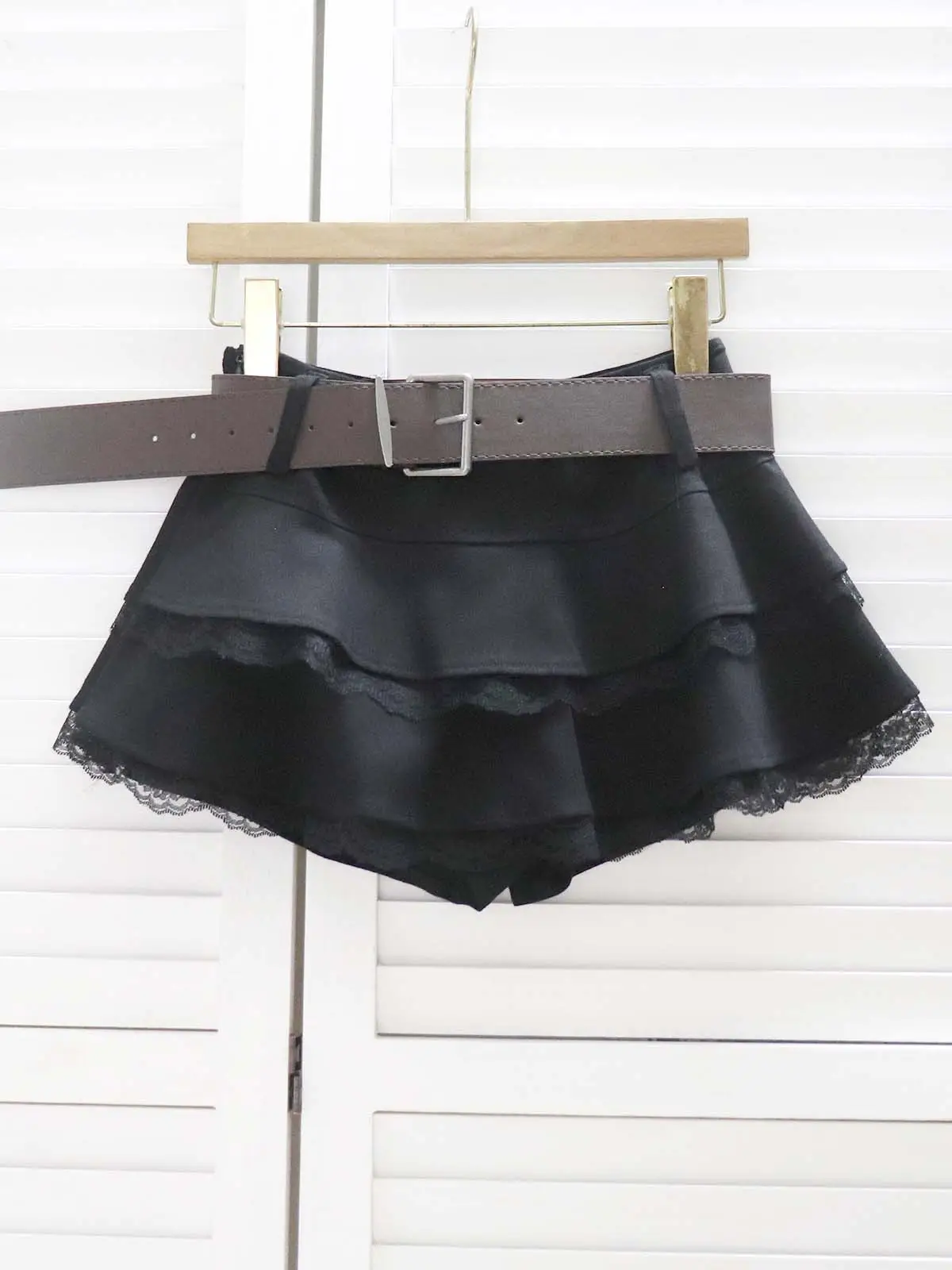 Brown Ruffled Skirt with Belt for Girls