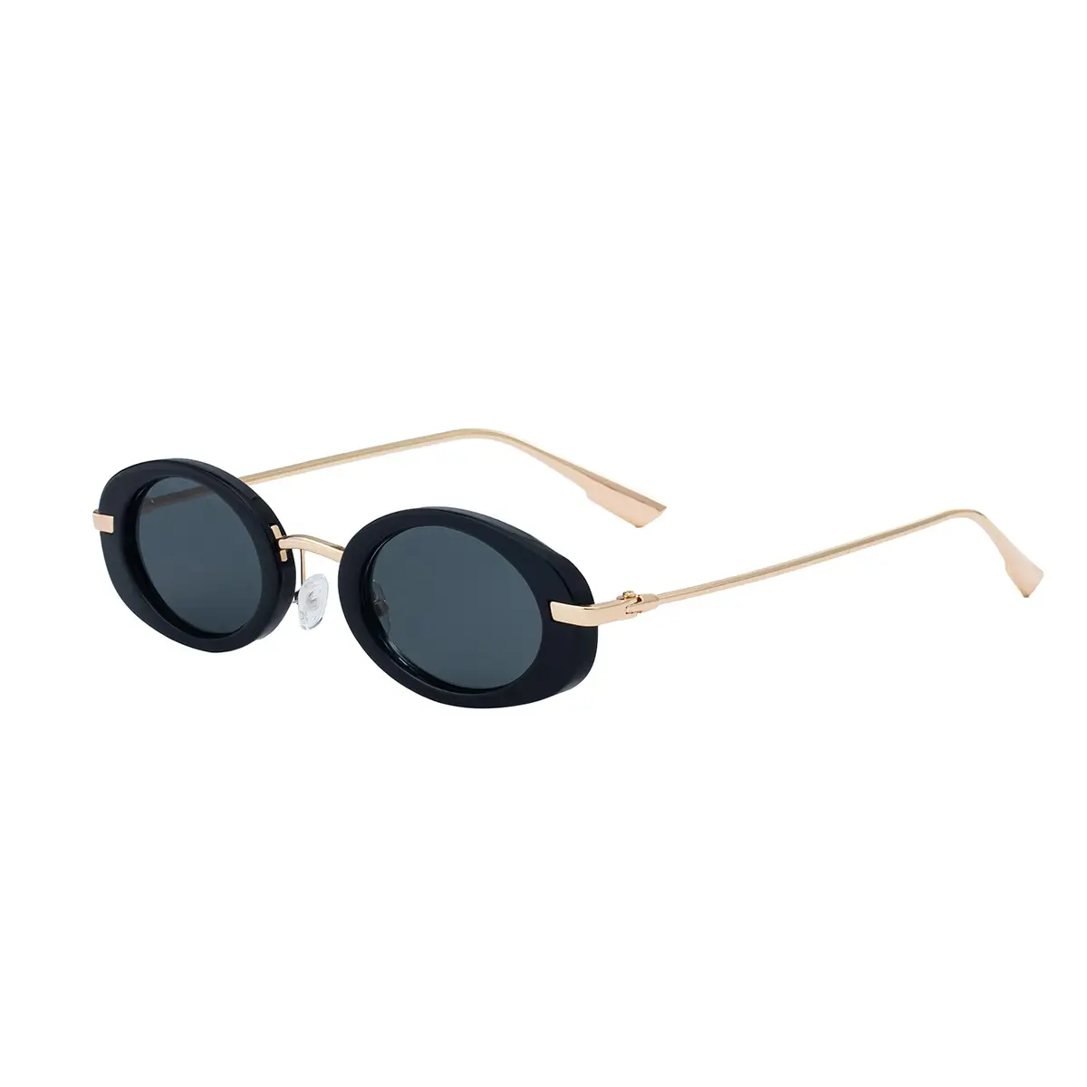 Women's Black Oval Sunglasses with Gold Frame - Image 8