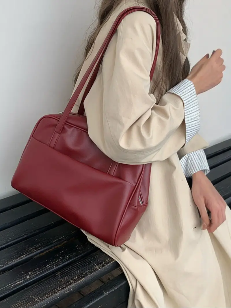 2025 Korean Style Large Cap Bag Brown Leather - Image 8