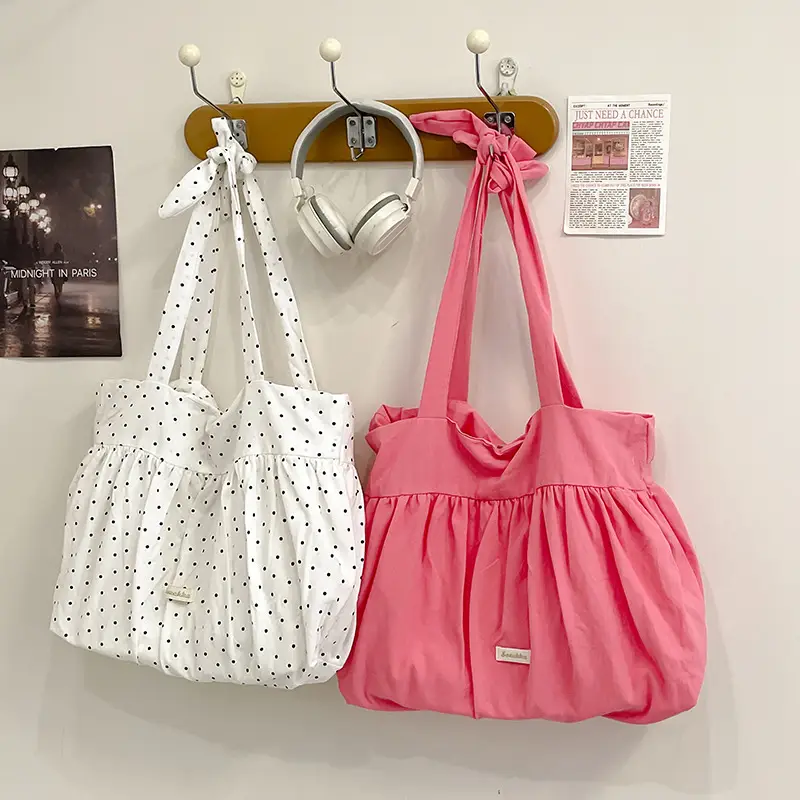 Women's Korean Style Pleated Shoulder Bag Pink White - Image 2