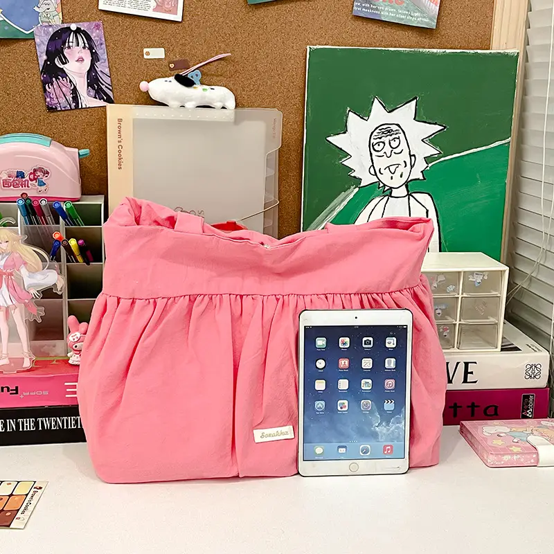 Women's Korean Style Pleated Shoulder Bag Pink White — feature 20