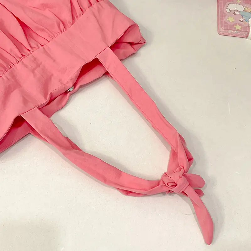 Women's Korean Style Pleated Shoulder Bag Pink White — feature 24