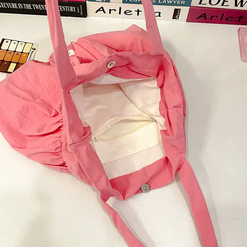 Women's Korean Style Pleated Shoulder Bag Pink White — feature 27