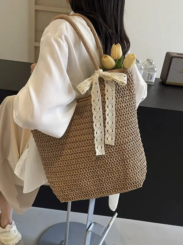 Women Woven Straw Shoulder Bag Brown 2025 - Image 3