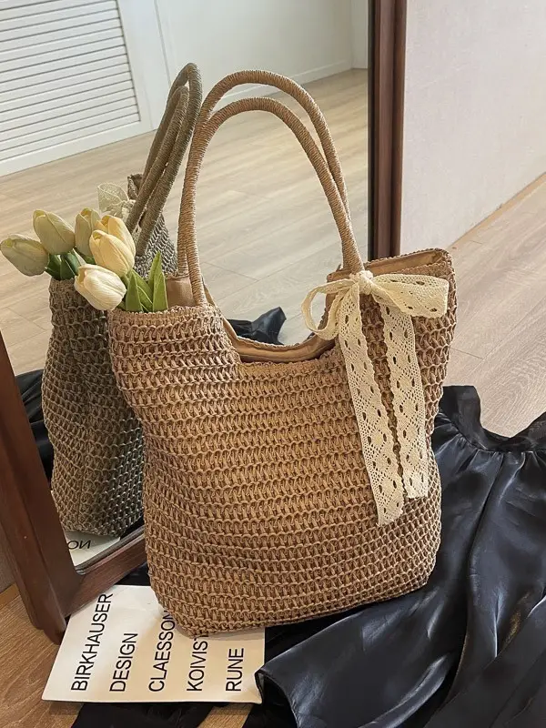 Women Woven Straw Shoulder Bag Brown 2025 - Image 5