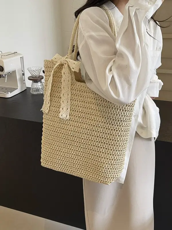 Women Woven Straw Shoulder Bag Brown 2025 - Image 6