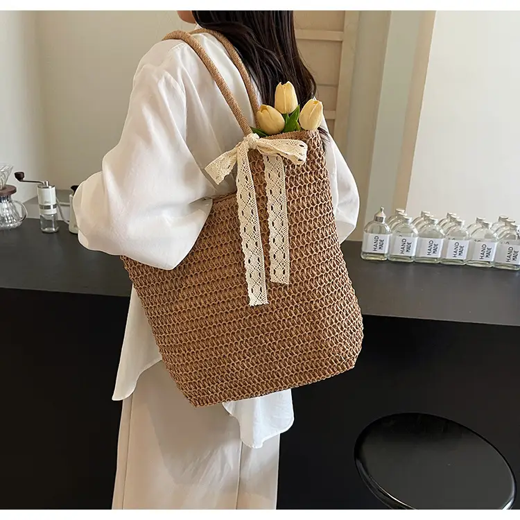 Women Woven Straw Shoulder Bag Brown 2025 — feature 13