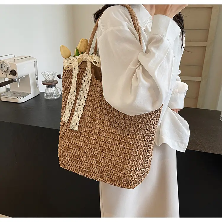 Women Woven Straw Shoulder Bag Brown 2025 — feature 14