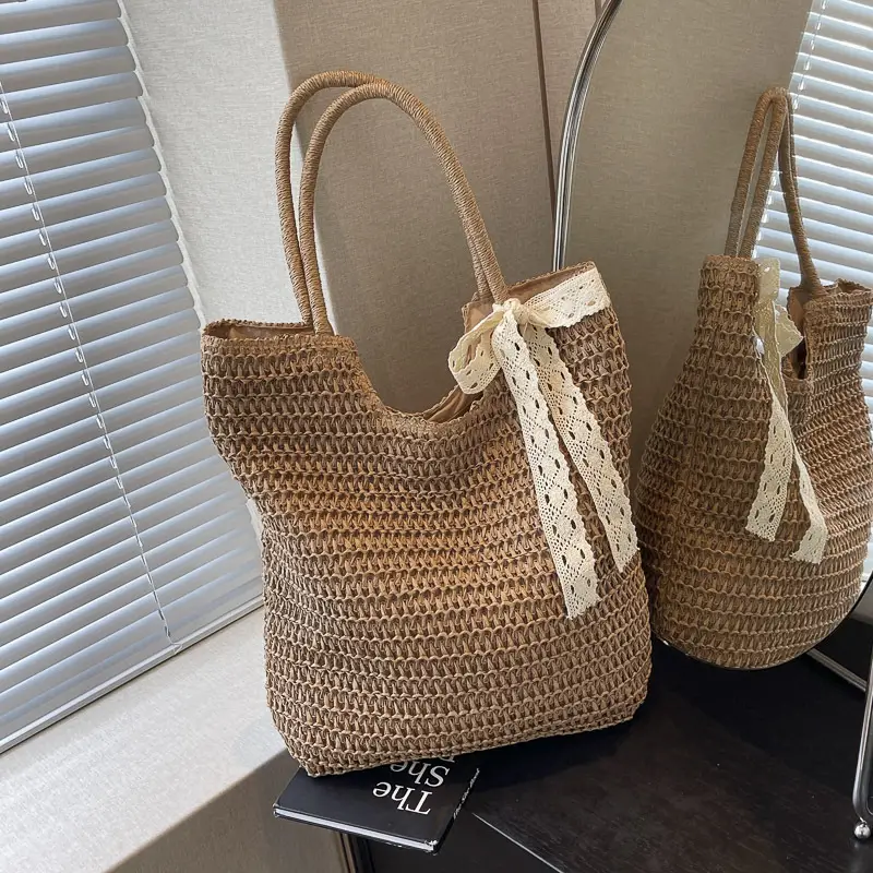 Women Woven Straw Shoulder Bag Brown 2025 - Image 2