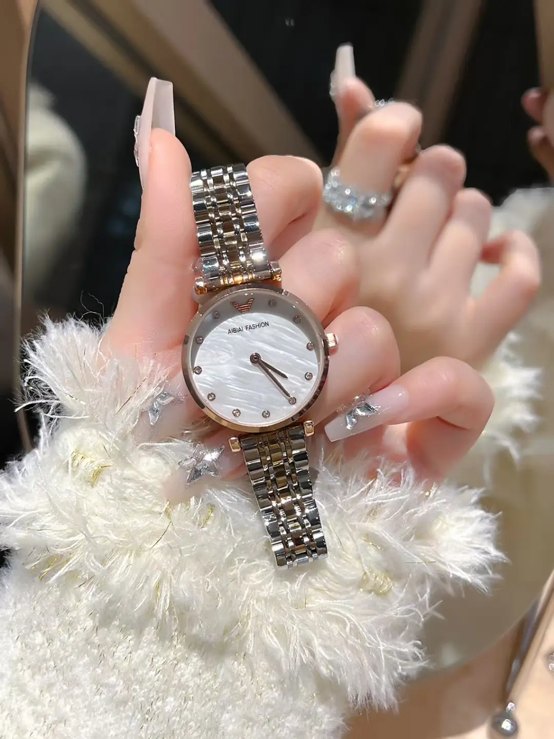 Women's Gold Plated Waterproof Watch with Crystal Dial — feature 1