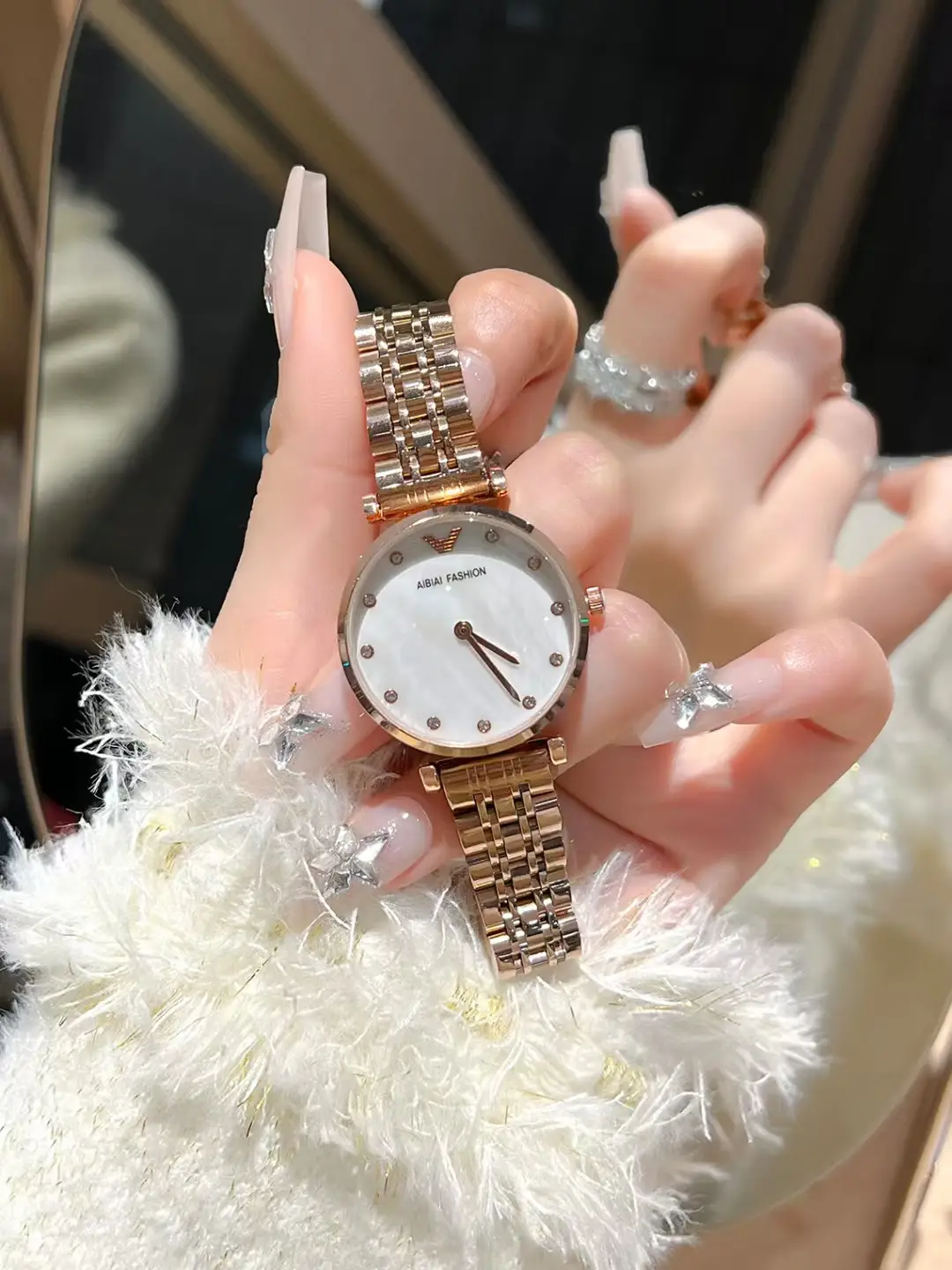 Women's Gold Plated Waterproof Watch with Crystal Dial — feature 2