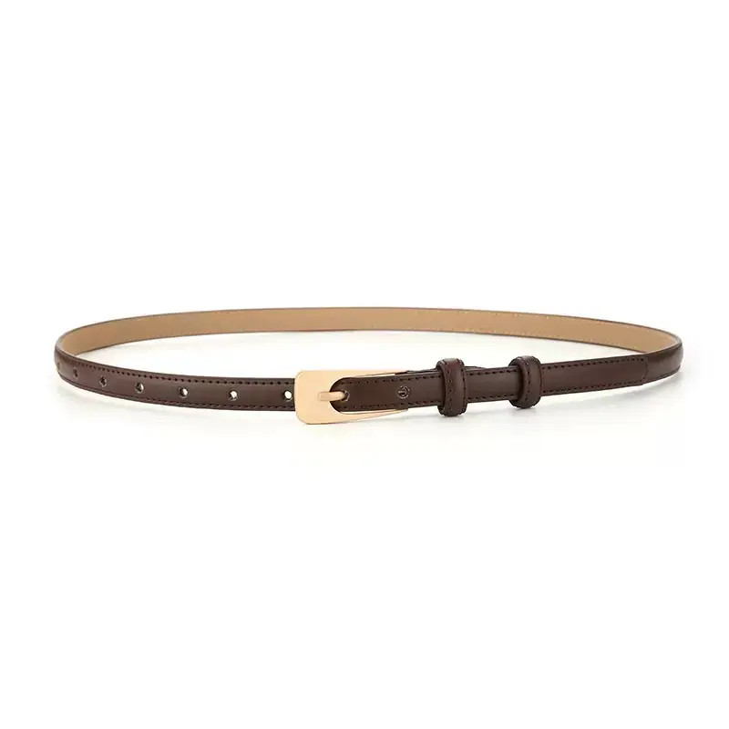 Women's Long Buckle Leather Belt White Brown — feature 10