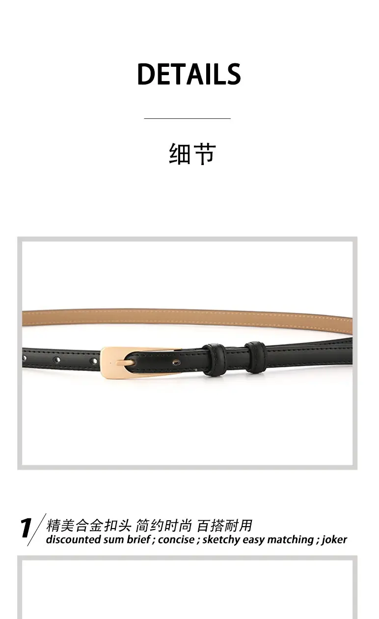 Women's Long Buckle Leather Belt White Brown — feature 4