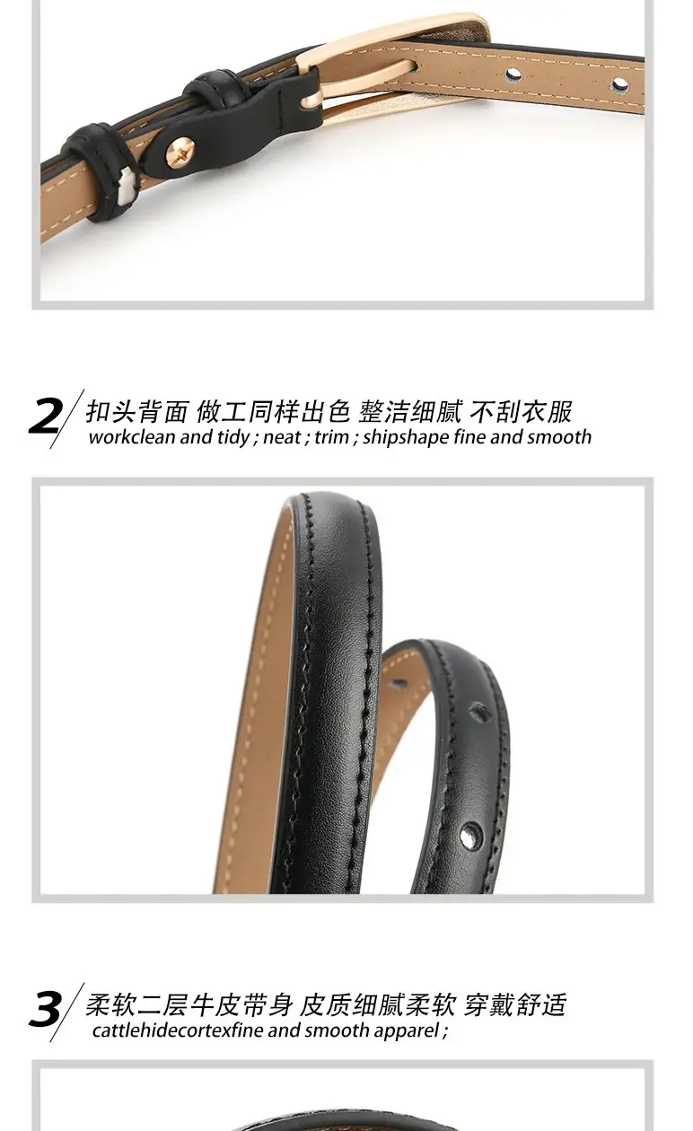Women's Long Buckle Leather Belt White Brown — feature 5