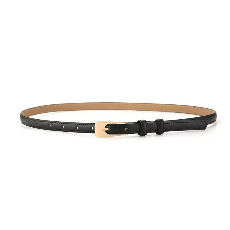 Women's Long Buckle Leather Belt White Brown — feature 7