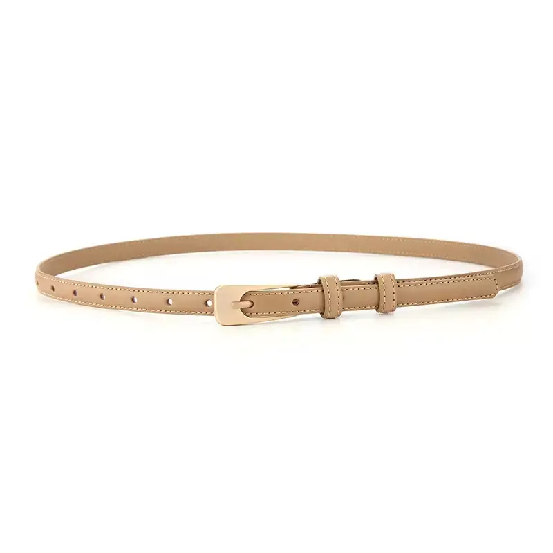 Women's Long Buckle Leather Belt White Brown - Image 5