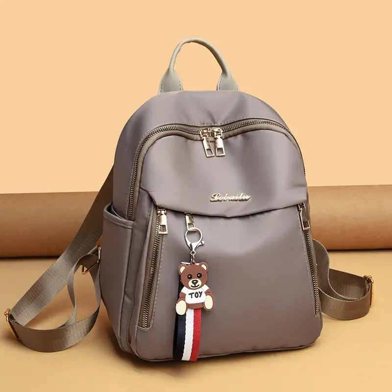 Black Oxford Cloth Women's Backpack with Teddy Bear Zipper - Image 5