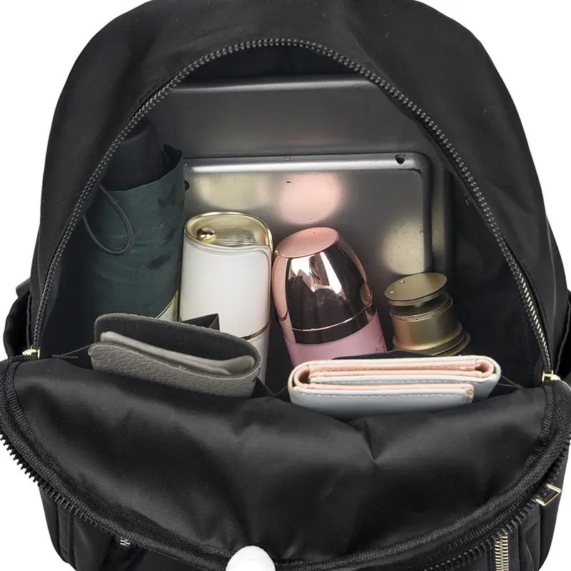 Black Oxford Cloth Women's Backpack with Teddy Bear Zipper - Image 6