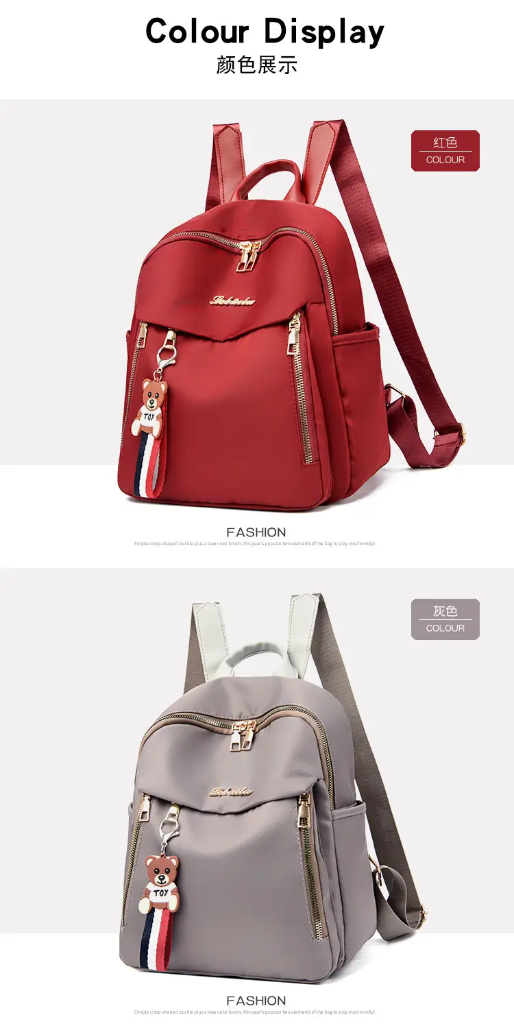 Black Oxford Cloth Women's Backpack with Teddy Bear Zipper — feature 7