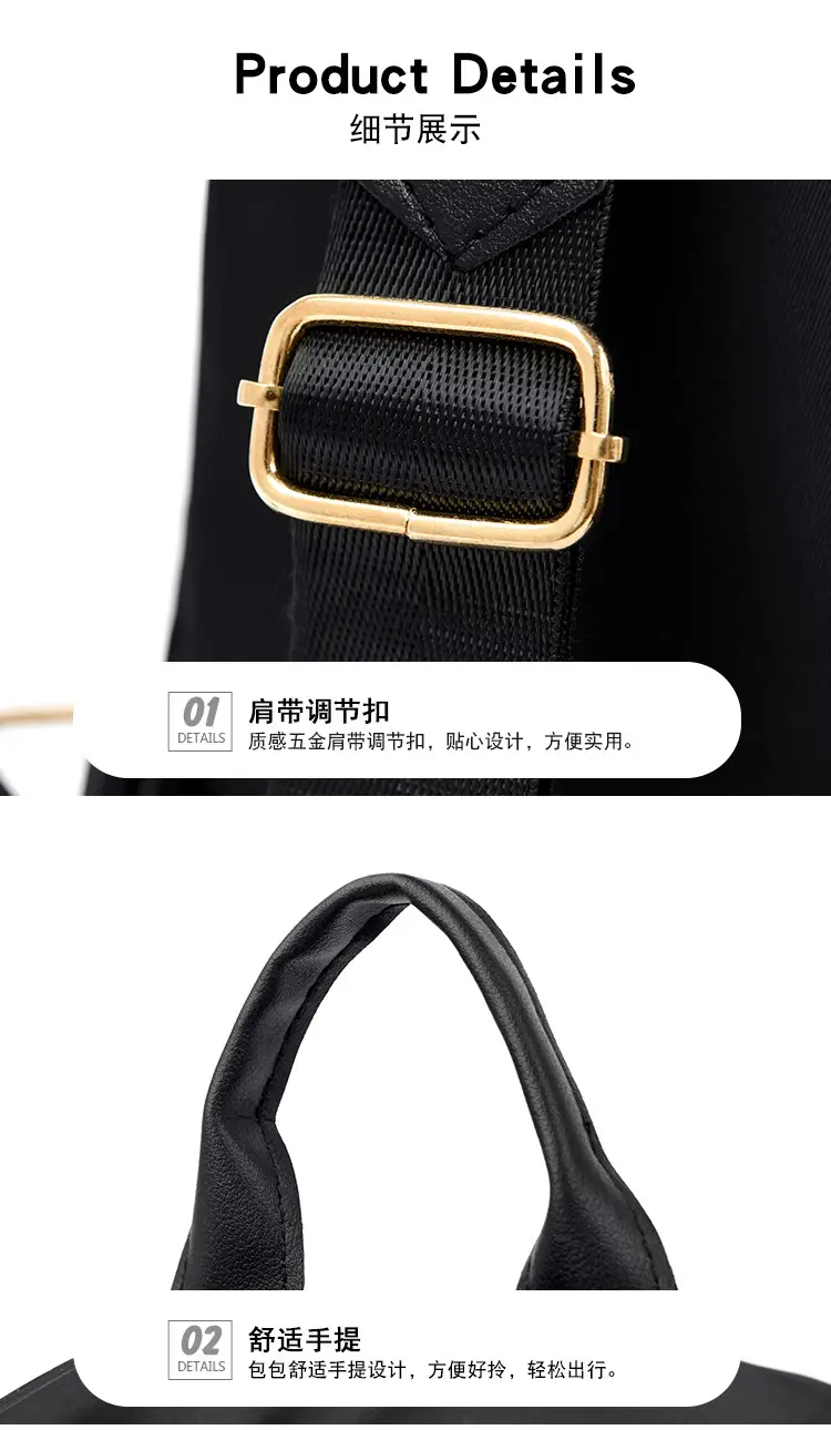 Black Oxford Cloth Women's Backpack with Teddy Bear Zipper — feature 8