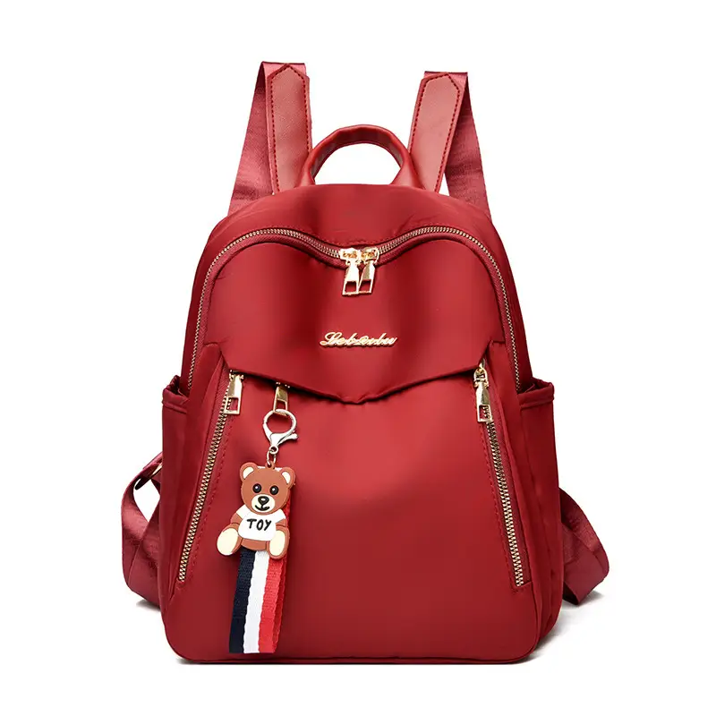 Black Oxford Cloth Women's Backpack with Teddy Bear Zipper - Image 2