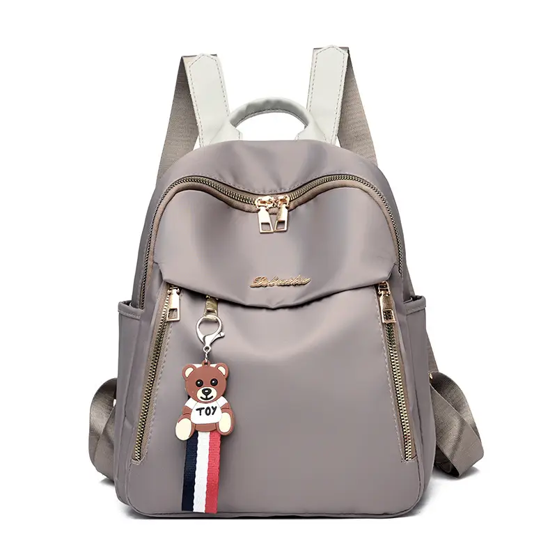 Black Oxford Cloth Women's Backpack with Teddy Bear Zipper - Image 3