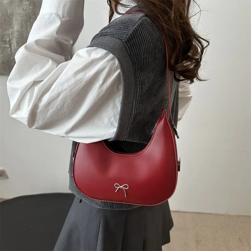 Red Korean Style Bow Underarm Bag for Women - Image 7