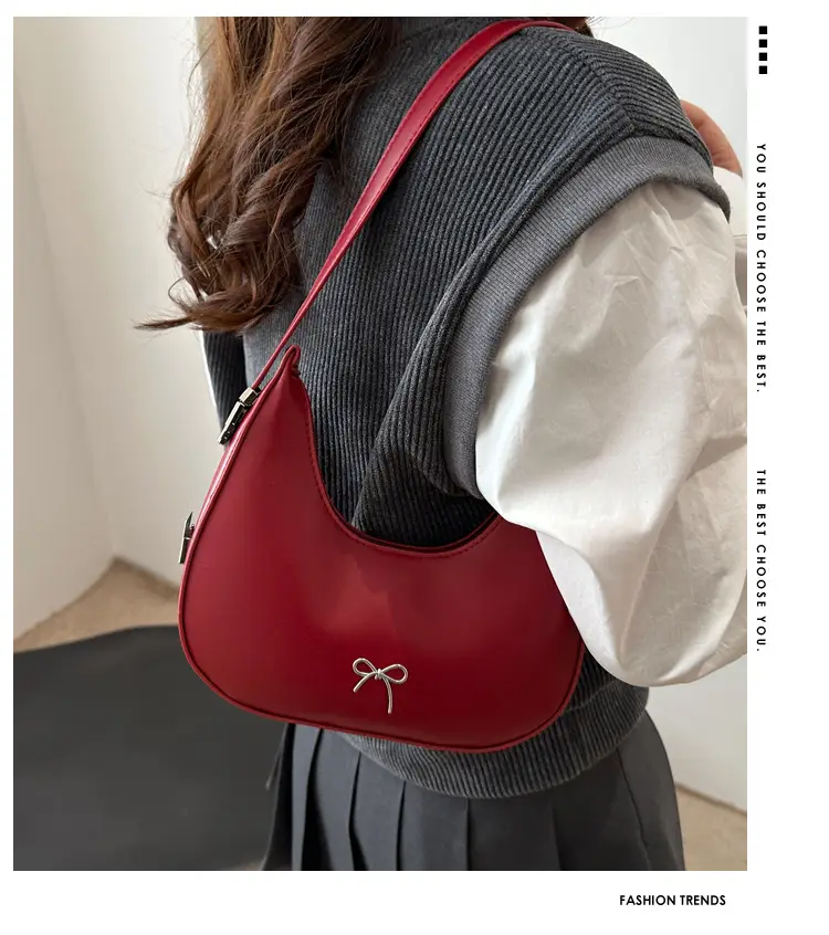 Red Korean Style Bow Underarm Bag for Women — feature 1