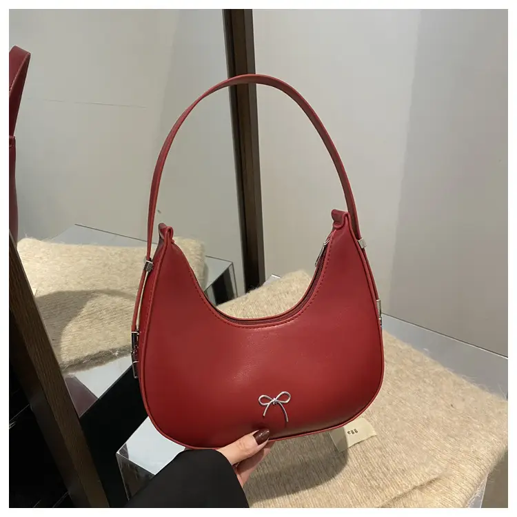 Red Korean Style Bow Underarm Bag for Women - Image 3