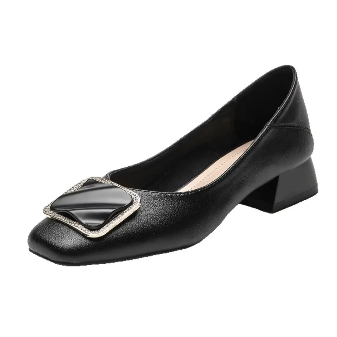 Mid-heel Single-layer Shoes Women's All-match Low-heeled Elegant Evening Breeze Milk Shoes Low-mouth Square-toe Lightweight Thick-heeled Work Shoes - Image 5