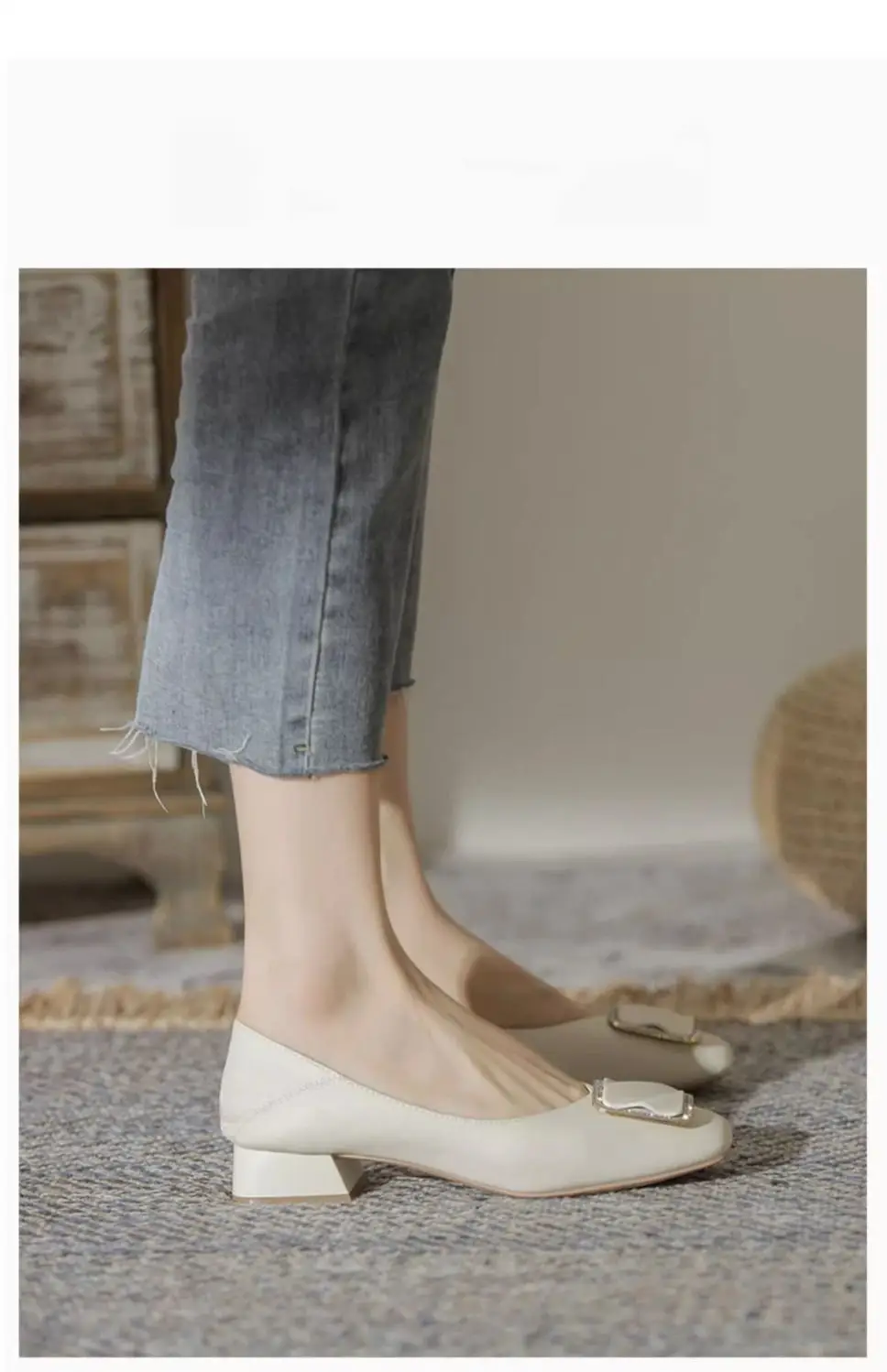 Mid-heel Single-layer Shoes Women's All-match Low-heeled Elegant Evening Breeze Milk Shoes Low-mouth Square-toe Lightweight Thick-heeled Work Shoes — feature 3