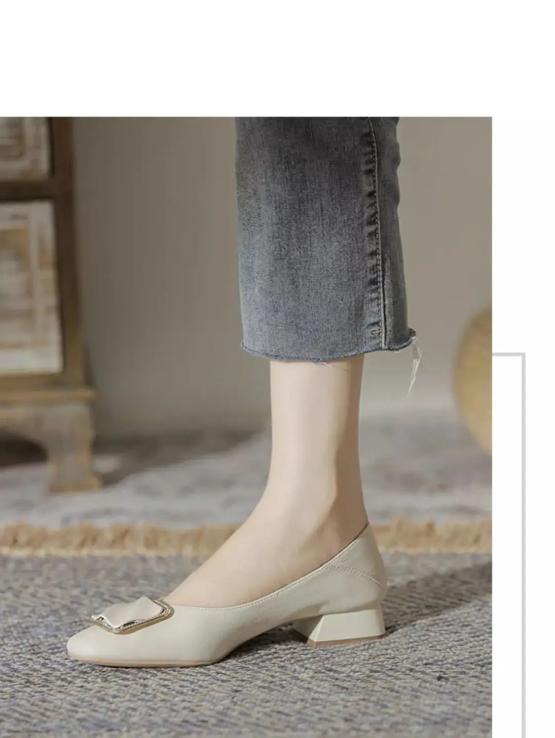 Mid-heel Single-layer Shoes Women's All-match Low-heeled Elegant Evening Breeze Milk Shoes Low-mouth Square-toe Lightweight Thick-heeled Work Shoes — feature 5