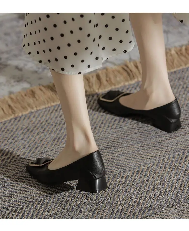 Mid-heel Single-layer Shoes Women's All-match Low-heeled Elegant Evening Breeze Milk Shoes Low-mouth Square-toe Lightweight Thick-heeled Work Shoes — feature 7