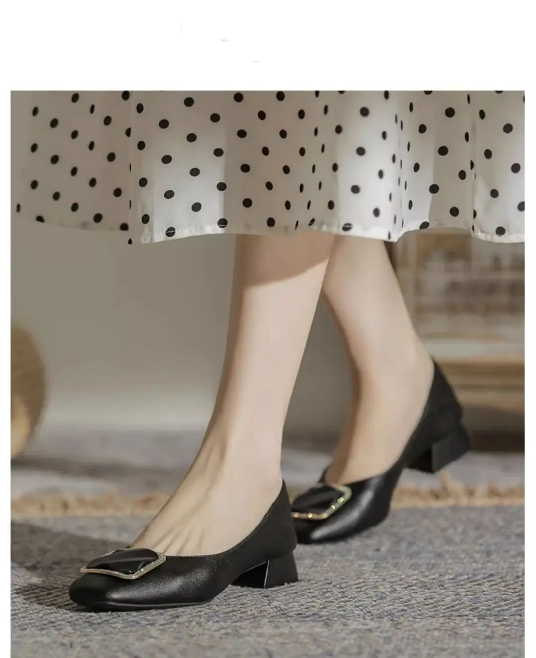 Mid-heel Single-layer Shoes Women's All-match Low-heeled Elegant Evening Breeze Milk Shoes Low-mouth Square-toe Lightweight Thick-heeled Work Shoes — feature 8