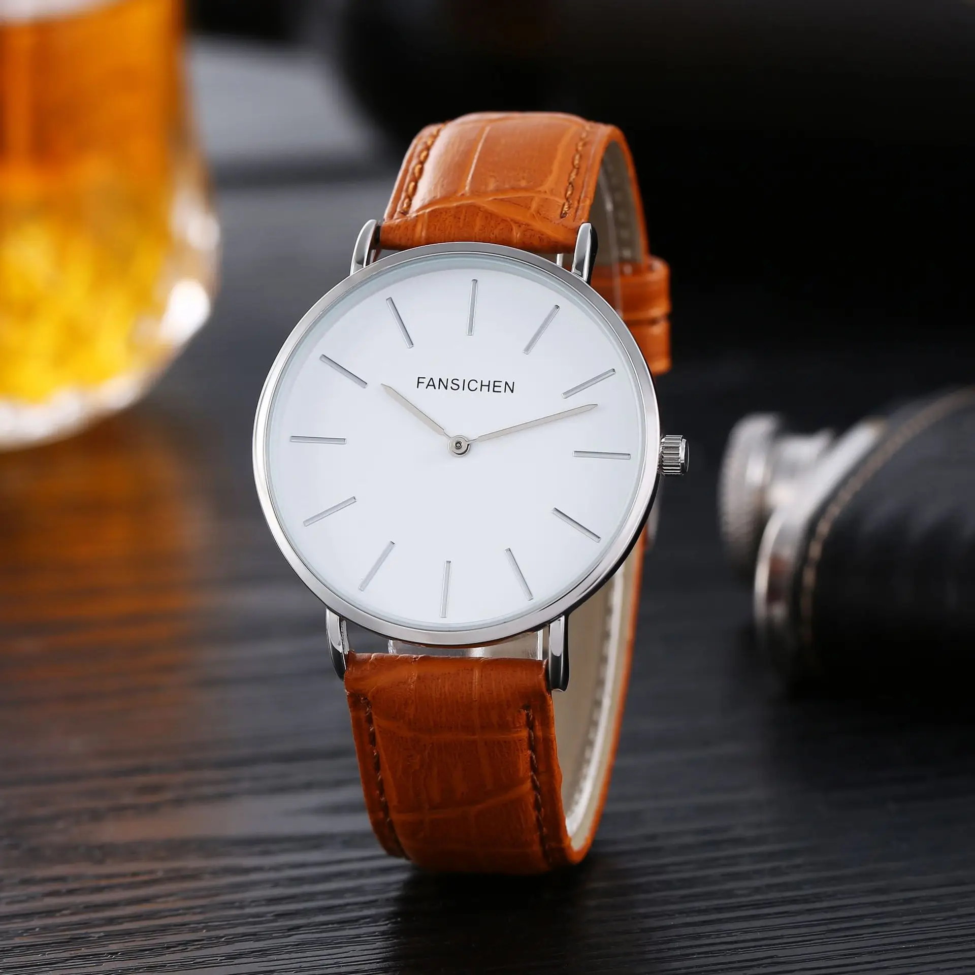 Men's Quartz Watch with Striped Strap & Women's Leather Strap - Image 3