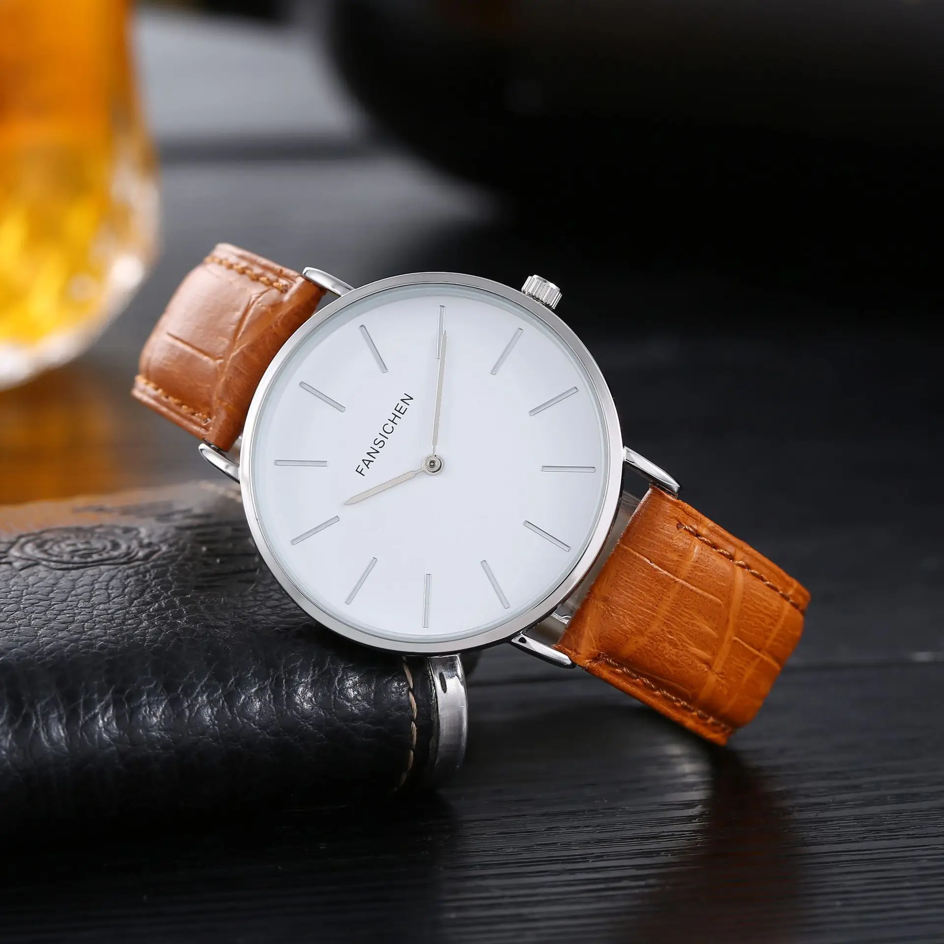 Men's Quartz Watch with Striped Strap & Women's Leather Strap — feature 3