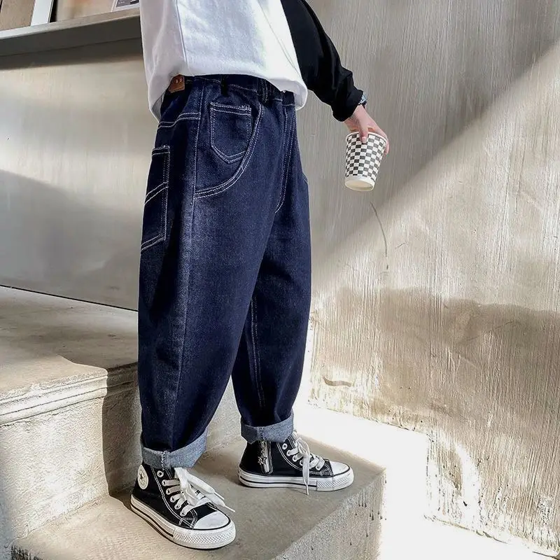 Boys Wide Leg Jeans Fleece Lined Autumn Casual Pants - Image 6