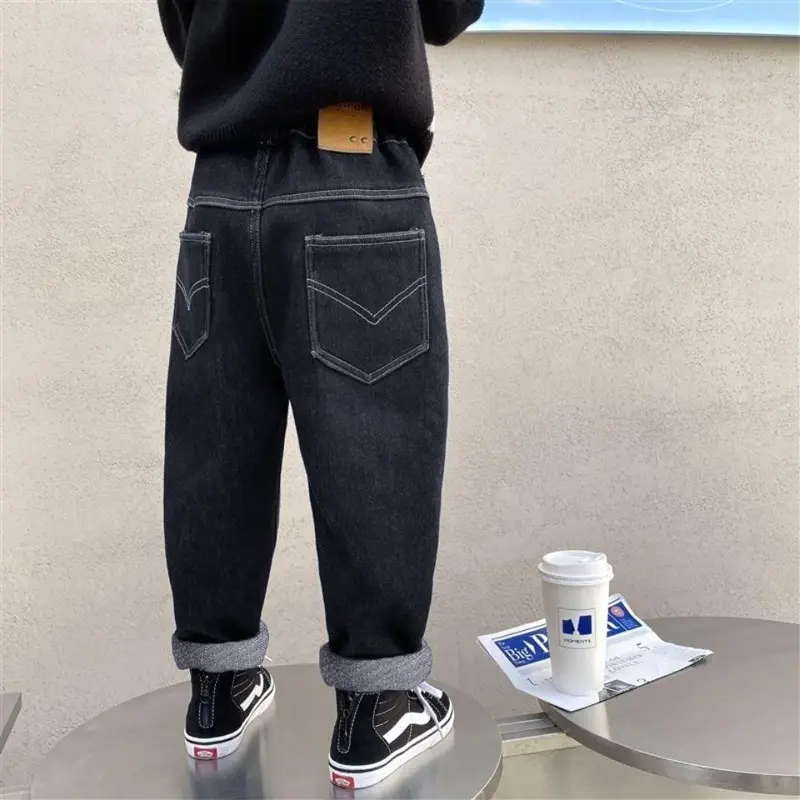 Boys Wide Leg Jeans Fleece Lined Autumn Casual Pants - Image 2