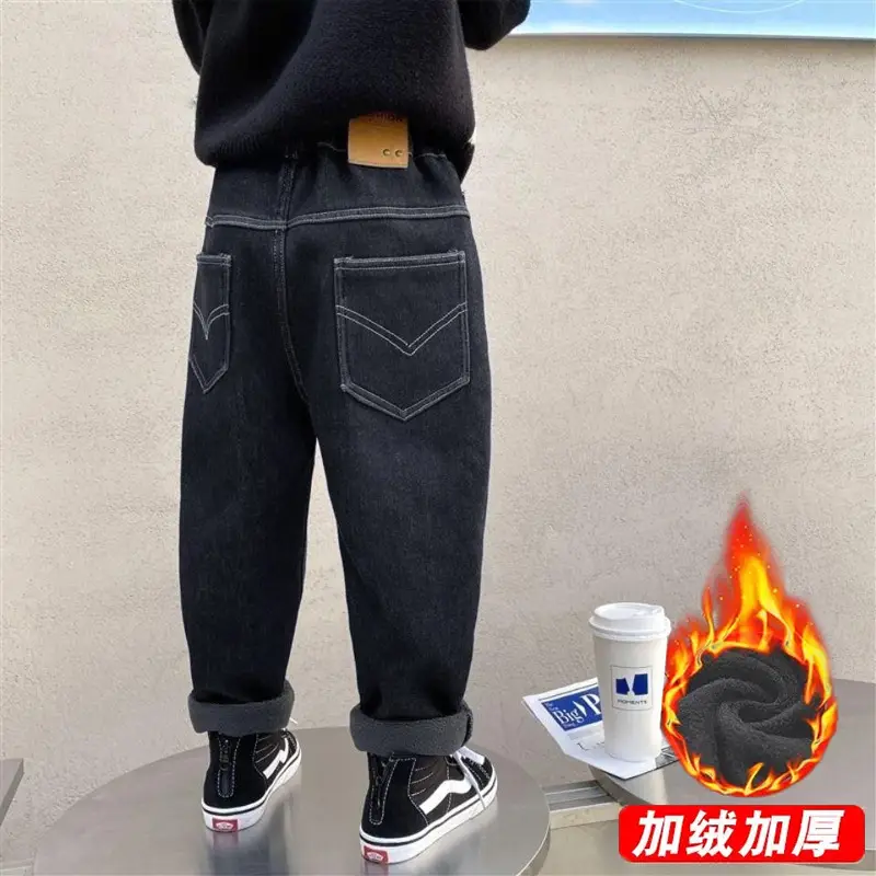 Boys Wide Leg Jeans Fleece Lined Autumn Casual Pants - Image 4