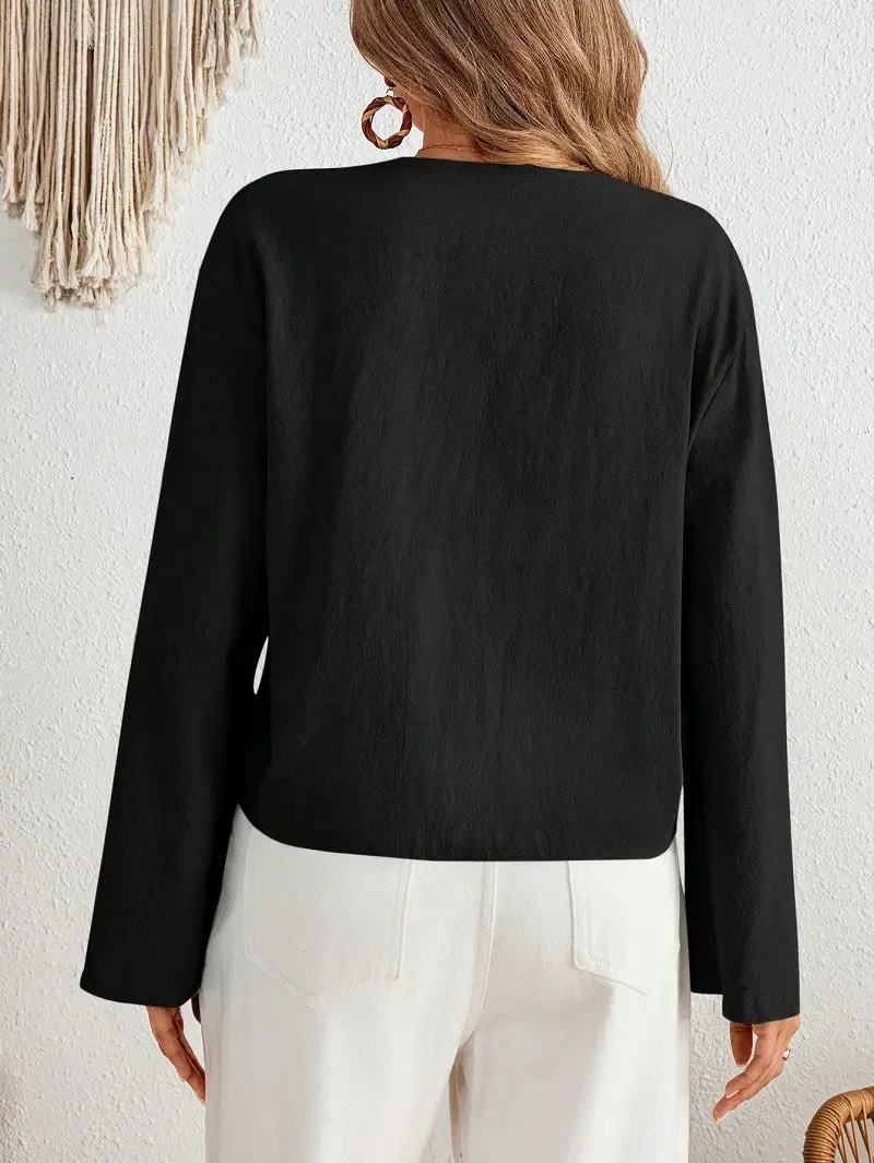 White Lace-Up Long Sleeve Top Set for Women