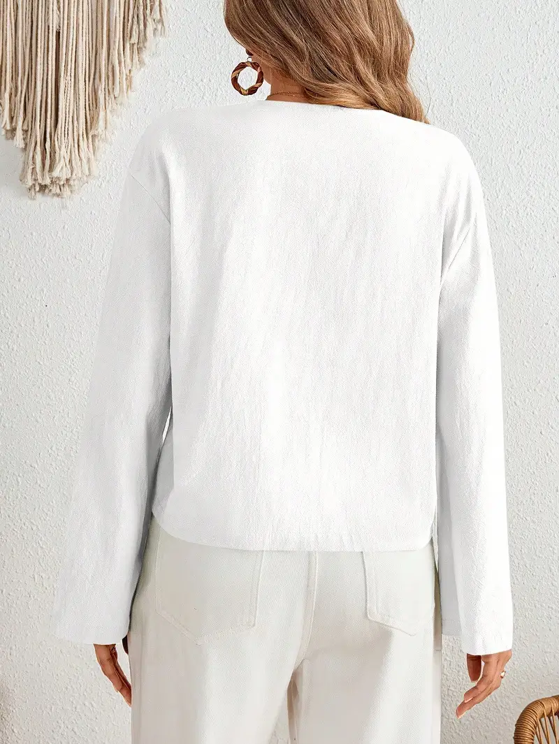 White Lace-Up Long Sleeve Top Set for Women — feature 10