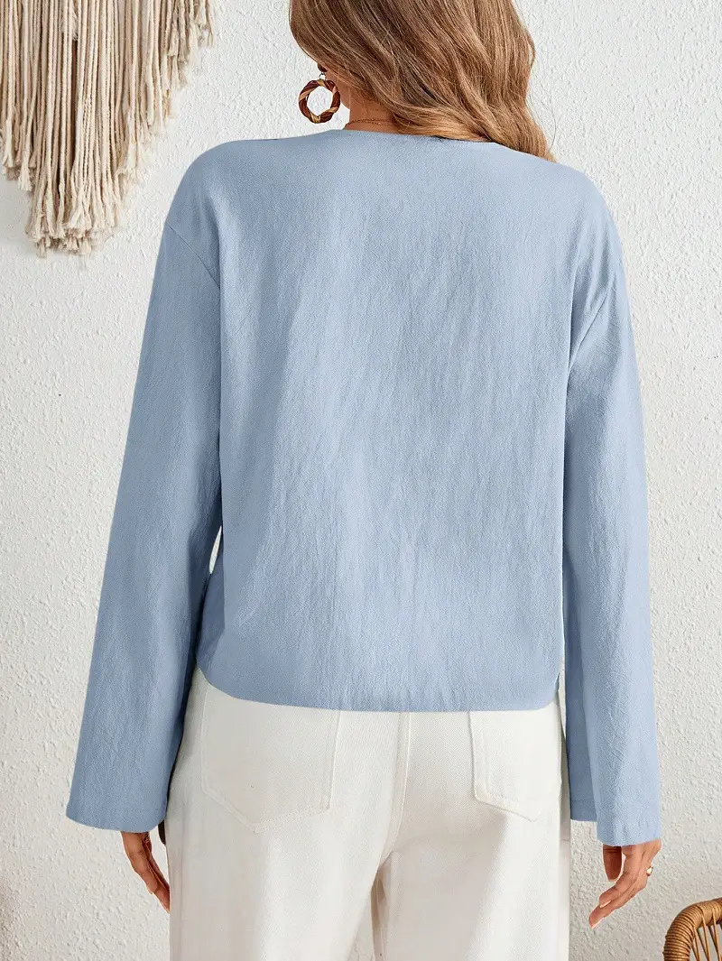 White Lace-Up Long Sleeve Top Set for Women — feature 12