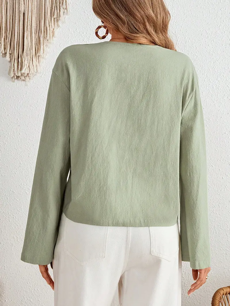 White Lace-Up Long Sleeve Top Set for Women — feature 14