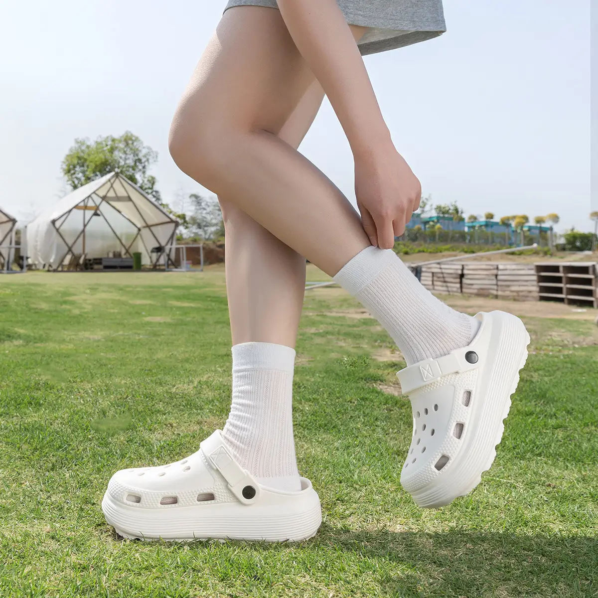 Women's White Thick Sandals Hole Slip-on Summer - Image 7